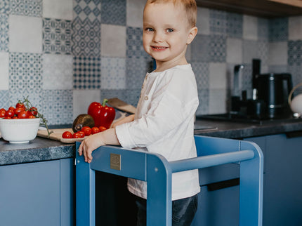 MeowBaby Houten Keukenhulpje voor Kinderen met Bord - Blauw-mercibeaucoupp.eu