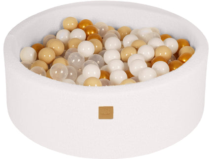 Ronde ballenbak met 200 goud-beige-wit-transparante ballen, 90x30cm - Wit-boucle-mercibeaucoupp.eu