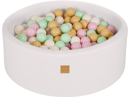 Ronde Ballenbak met 200 Pastelroze/Mint/Wit/Beige ballen, 90x30cm - Wit Boucle-mercibeaucoupp.eu
