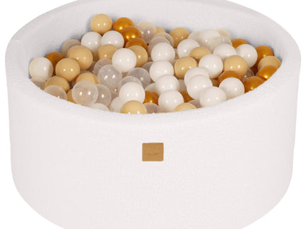 Ronde Ballenbak met 300 Goud/Beige/Wit/Transparante ballen, 90x40cm - Wit-Boucle-mercibeaucoupp.eu