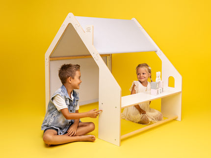 MeowBaby® Natuurlijk Houten Huis voor Kinderen - Blauw Dak-mercibeaucoupp.eu