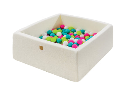 MeowBaby® Boucle White Vierkante Ballenbak 110x110x40cm - 400 Groen/Blauw/Wit/Roze Ballen-mercibeaucoupp.eu