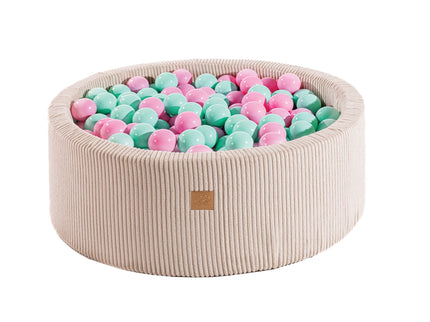 Ronde ballenbak met 200 roze en mint ballen, 90x30cm - Fluweel Ecru-mercibeaucoupp.eu