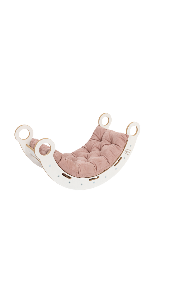 Witte houten droomwip met kussen en glijbaan - Medium-mercibeaucoupp.eu