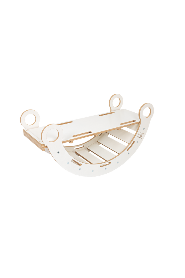 Witte houten droomwip met kussen en glijbaan - Medium-mercibeaucoupp.eu