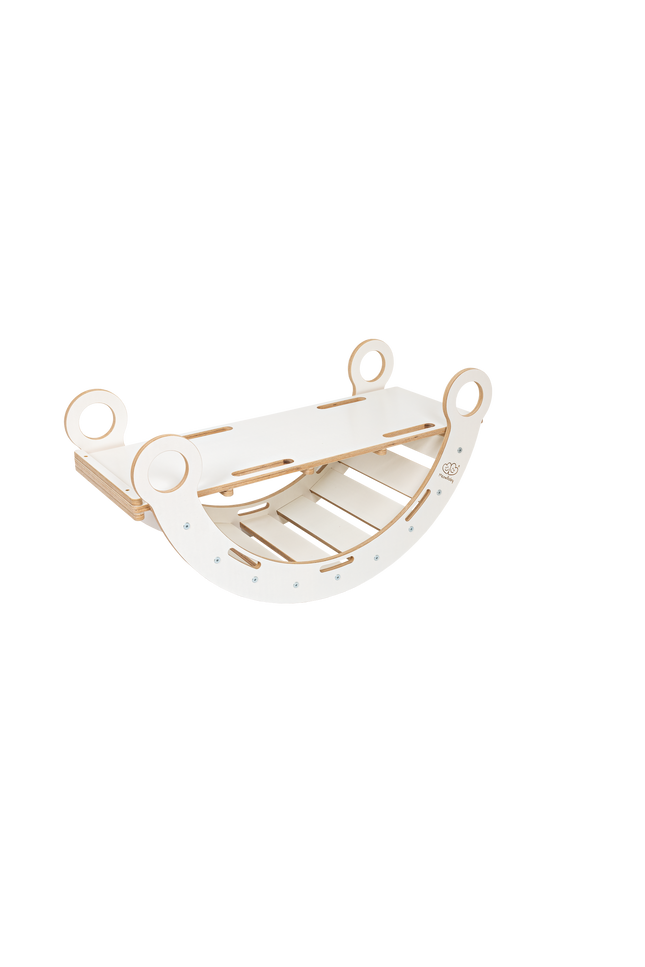Witte houten droomwip met kussen en glijbaan - Klein-mercibeaucoupp.eu