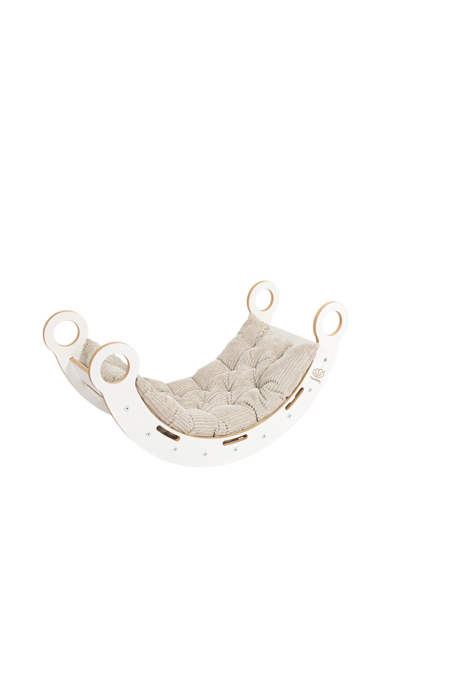 Witte houten droomwip met kussen en glijbaan - Medium-mercibeaucoupp.eu