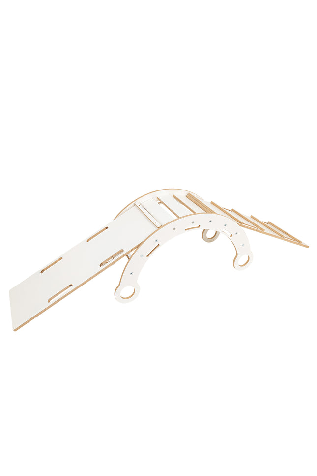 Witte houten droomwip met kussen, glijbaan en ladder - Medium-mercibeaucoupp.eu