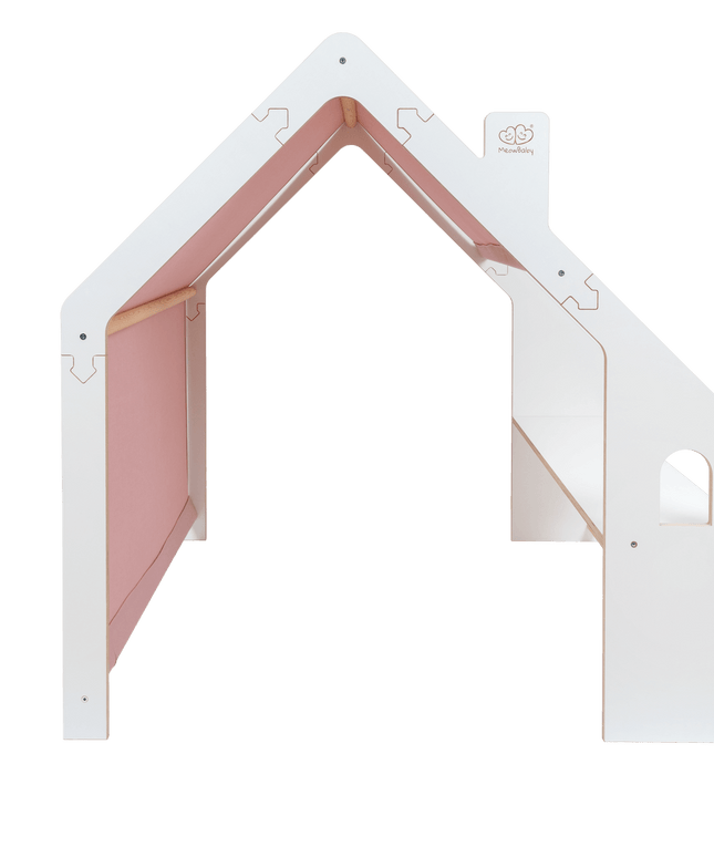 MeowBaby® White Wooden House for Kids - Pink Roof