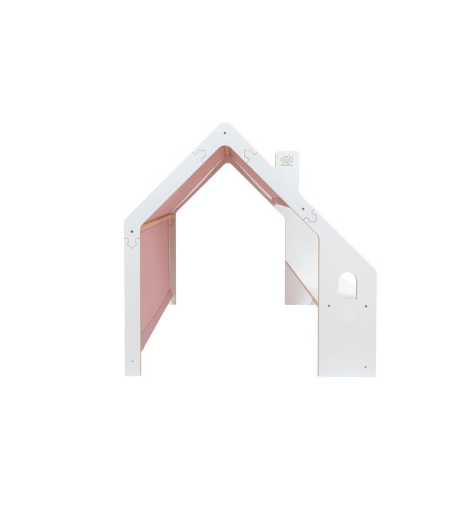 MeowBaby® White Wooden House for Kids - Pink Roof