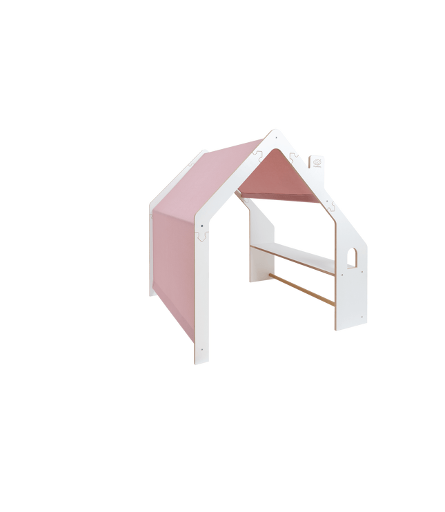MeowBaby® White Wooden House for Kids - Pink Roof