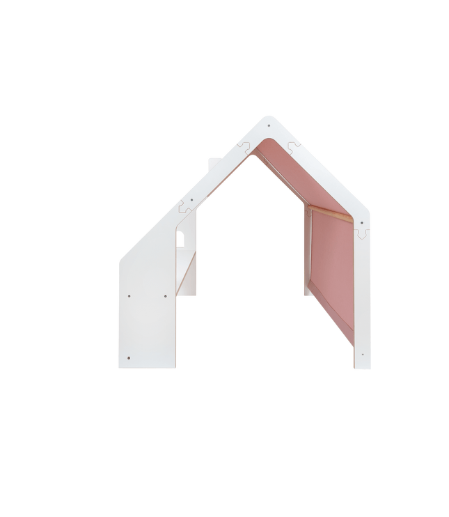 MeowBaby® White Wooden House for Kids - Pink Roof