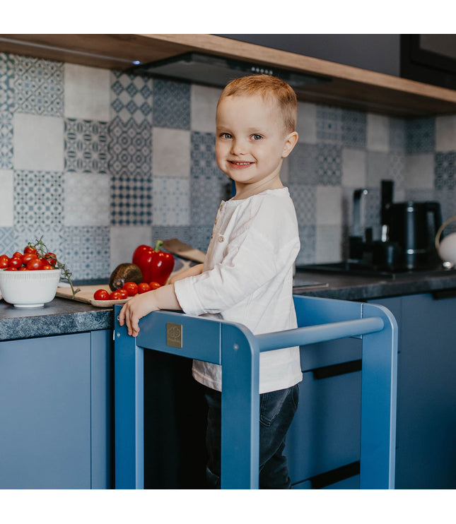MeowBaby Wooden Kitchen Helper for Children with Board - Blue