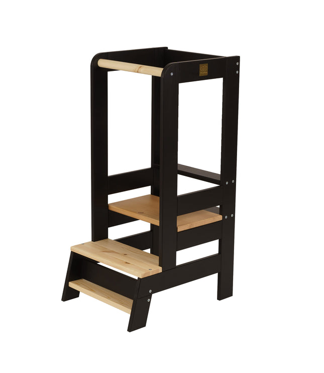 MeowBaby Wooden Kitchen Helper for Children - Black