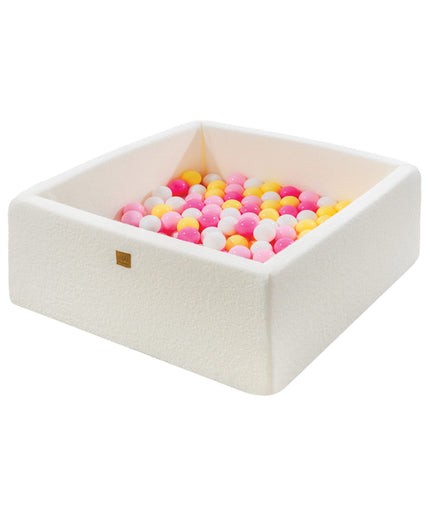 MeowBaby® Boucle White Square Balls Pit 90x90x40cm - 200 Roze-Wit-Gele Ballen-mercibeaucoupp.eu