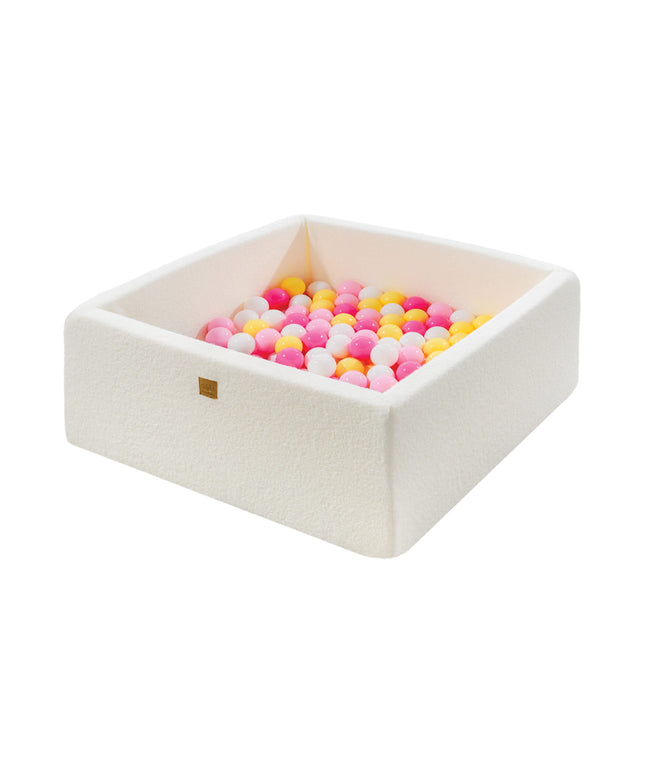 MeowBaby® Boucle White Square Balls Pit 90x90x40cm - 200 Roze-Wit-Gele Ballen-mercibeaucoupp.eu