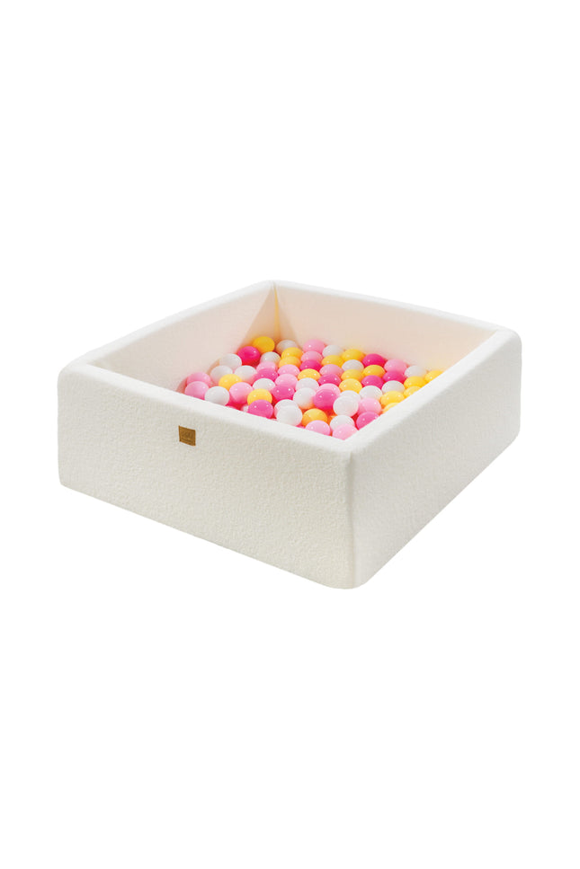 MeowBaby® Boucle White Square Balls Pit 90x90x40cm - 200 Roze-Wit-Gele Ballen-mercibeaucoupp.eu
