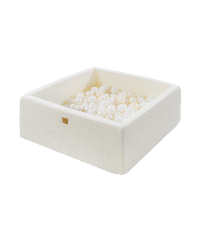 MeowBaby® Boucle Witte Vierkante Ballen Pit 90x90x40cm - 200 Witte Parel Ballen-mercibeaucoupp.eu