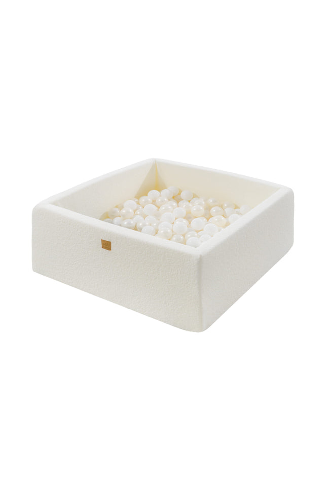 MeowBaby® Boucle Witte Vierkante Ballen Pit 90x90x40cm - 200 Witte Parel Ballen-mercibeaucoupp.eu