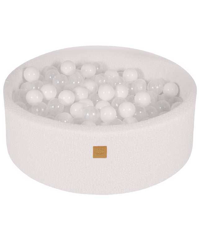 Round Ball Pit with 200 White and Transparent balls, 90x30cm - White Boucle