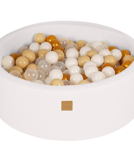Ronde ballenbak met 200 goud-beige-wit-transparante ballen, 90x30cm - Wit-boucle-mercibeaucoupp.eu