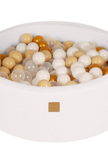Ronde ballenbak met 200 goud-beige-wit-transparante ballen, 90x30cm - Wit-boucle-mercibeaucoupp.eu