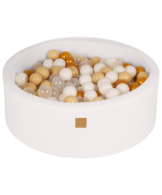 Ronde ballenbak met 200 goud-beige-wit-transparante ballen, 90x30cm - Wit-boucle-mercibeaucoupp.eu