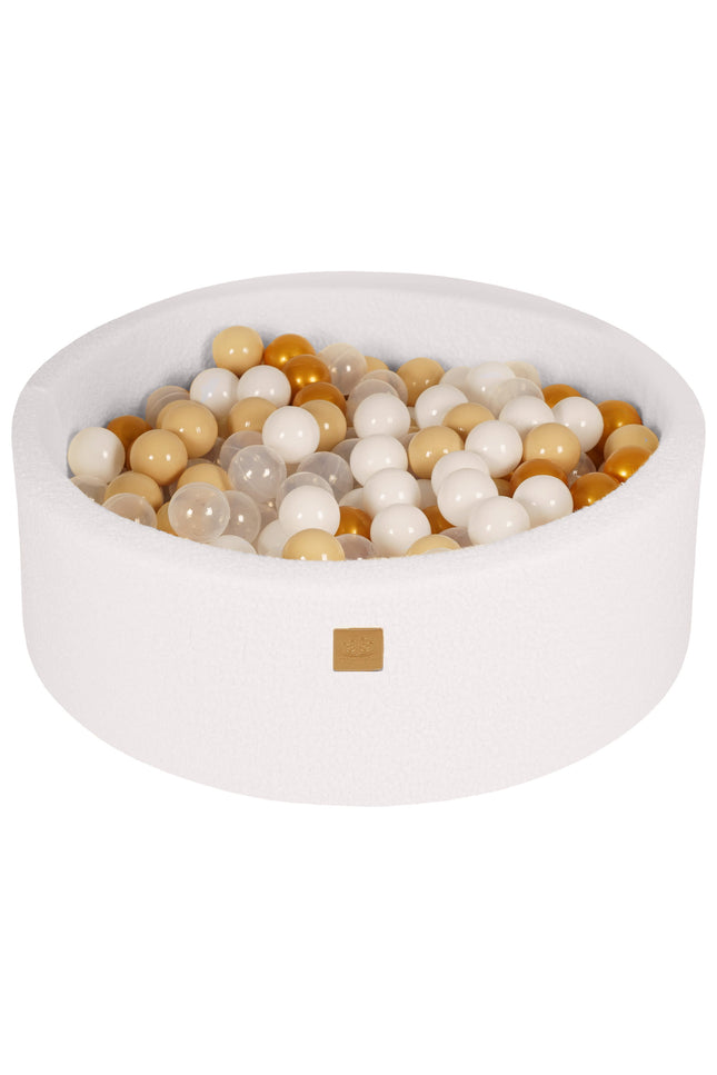 Ronde ballenbak met 200 goud-beige-wit-transparante ballen, 90x30cm - Wit-boucle-mercibeaucoupp.eu