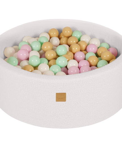 Ronde Ballenbak met 200 Pastelroze/Mint/Wit/Beige ballen, 90x30cm - Wit Boucle-mercibeaucoupp.eu