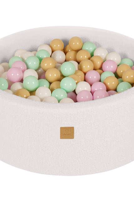 Ronde Ballenbak met 200 Pastelroze/Mint/Wit/Beige ballen, 90x30cm - Wit Boucle-mercibeaucoupp.eu