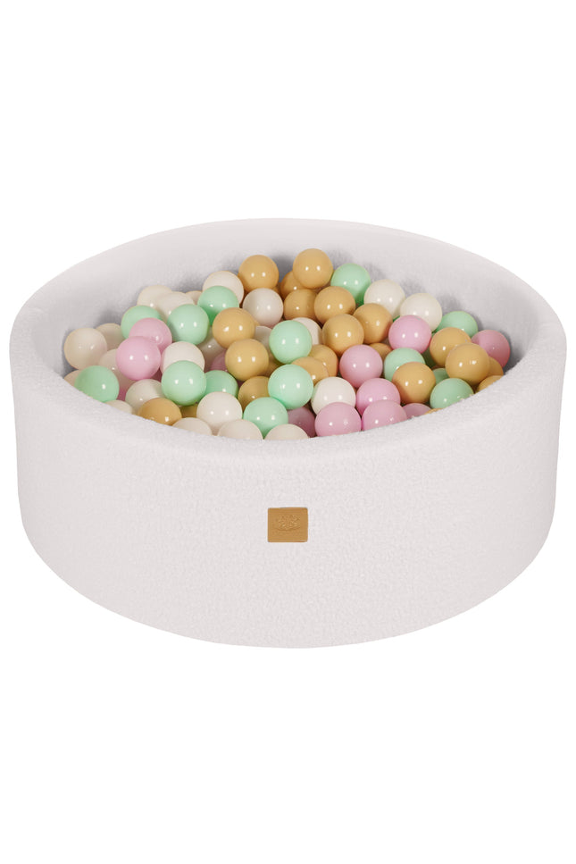Ronde Ballenbak met 200 Pastelroze/Mint/Wit/Beige ballen, 90x30cm - Wit Boucle-mercibeaucoupp.eu