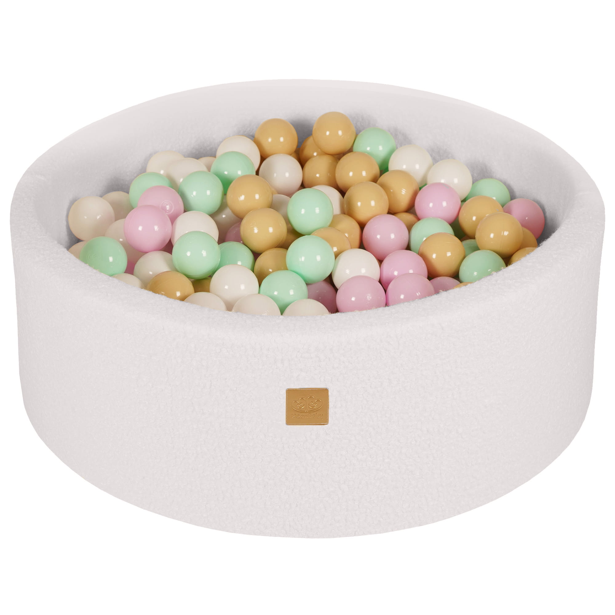 Ronde Ballenbak met 200 Pastelroze/Mint/Wit/Beige ballen, 90x30cm - Wit Boucle-mercibeaucoupp.eu