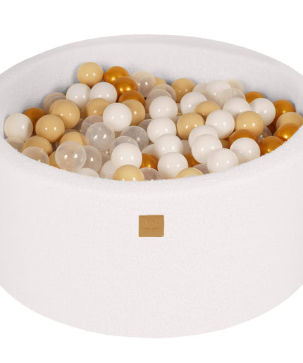 Ronde Ballenbak met 300 Goud/Beige/Wit/Transparante ballen, 90x40cm - Wit-Boucle-mercibeaucoupp.eu