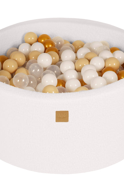 Ronde Ballenbak met 300 Goud/Beige/Wit/Transparante ballen, 90x40cm - Wit-Boucle-mercibeaucoupp.eu