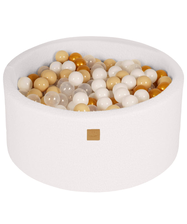 Ronde Ballenbak met 300 Goud/Beige/Wit/Transparante ballen, 90x40cm - Wit-Boucle-mercibeaucoupp.eu