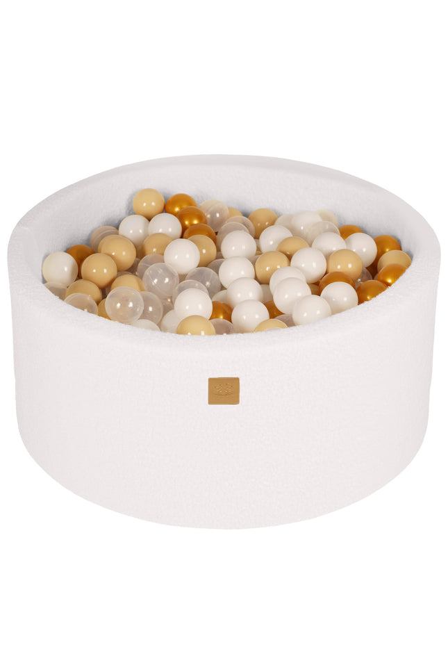 Ronde Ballenbak met 300 Goud/Beige/Wit/Transparante ballen, 90x40cm - Wit-Boucle-mercibeaucoupp.eu