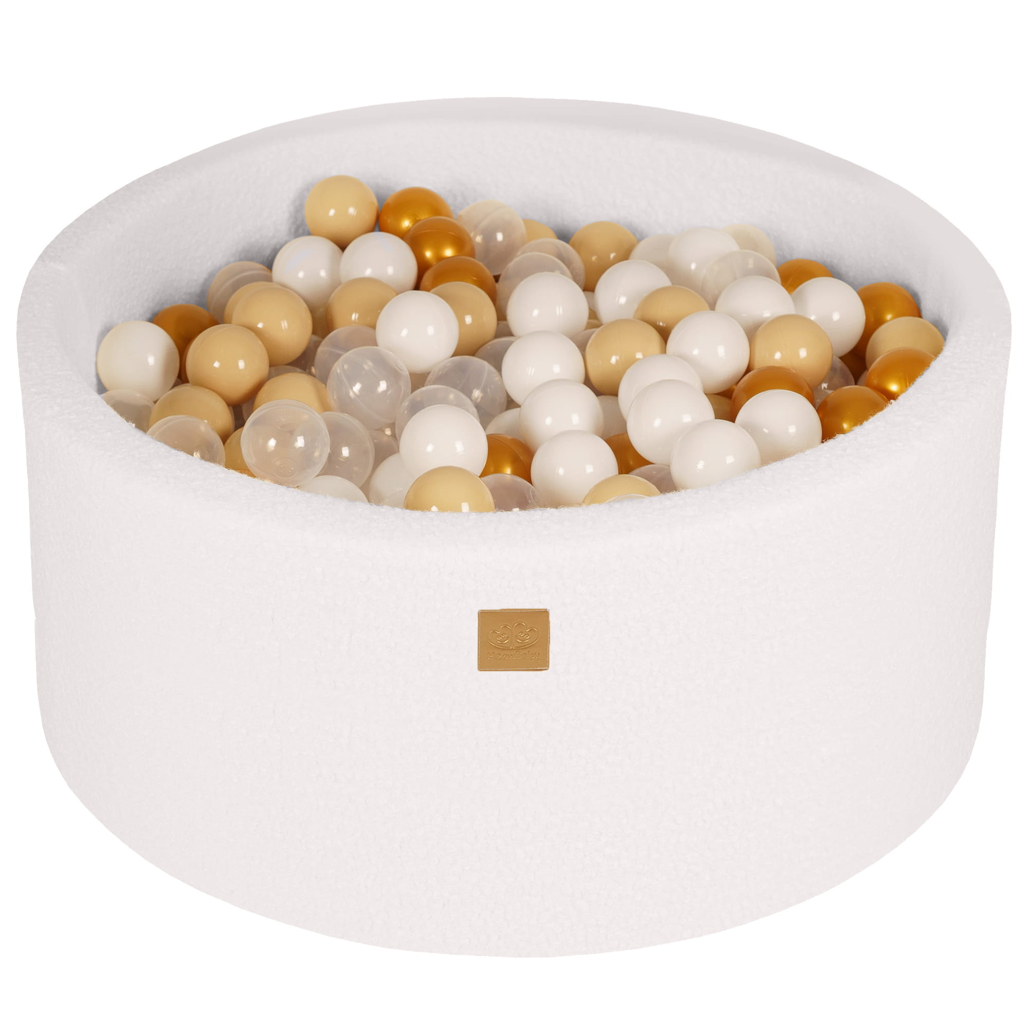 Ronde Ballenbak met 300 Goud/Beige/Wit/Transparante ballen, 90x40cm - Wit-Boucle-mercibeaucoupp.eu