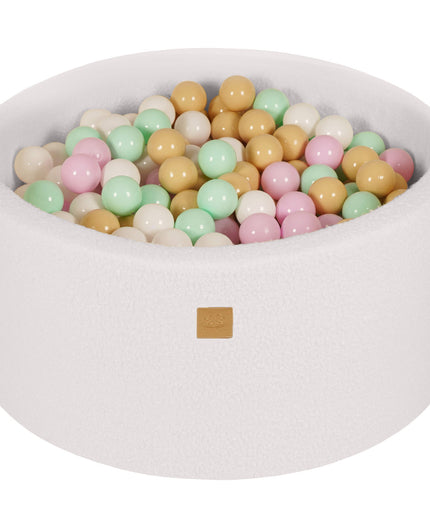 Ronde Ballenbak met 300 Pastelroze/Mint/Wit/Beige ballen, 90x40cm - Wit Boucle-mercibeaucoupp.eu