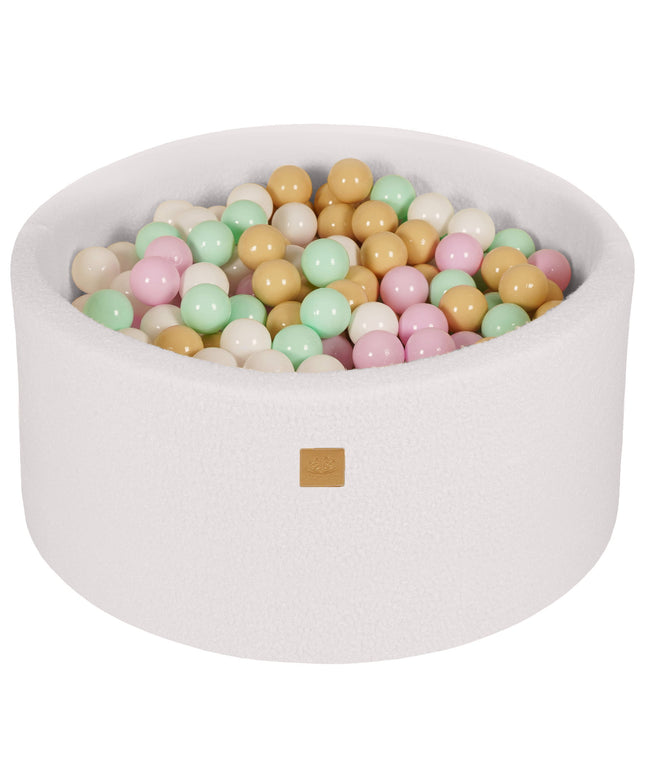 Ronde Ballenbak met 300 Pastelroze/Mint/Wit/Beige ballen, 90x40cm - Wit Boucle-mercibeaucoupp.eu