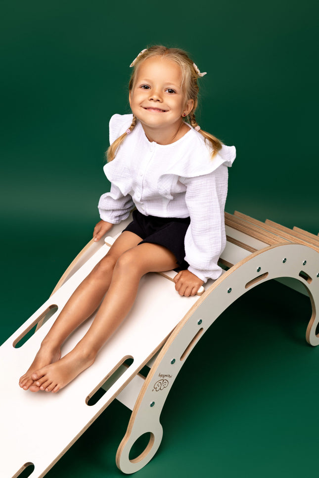 Witte houten droomwip met kussen, glijbaan en ladder - Medium-mercibeaucoupp.eu