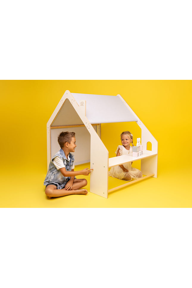 MeowBaby® Natuurlijk Houten Huis voor Kinderen - Blauw Dak-mercibeaucoupp.eu