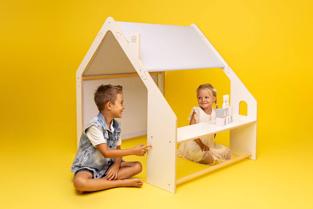 MeowBaby® Natuurlijk Houten Huis voor Kinderen - Roze Dak-mercibeaucoupp.eu