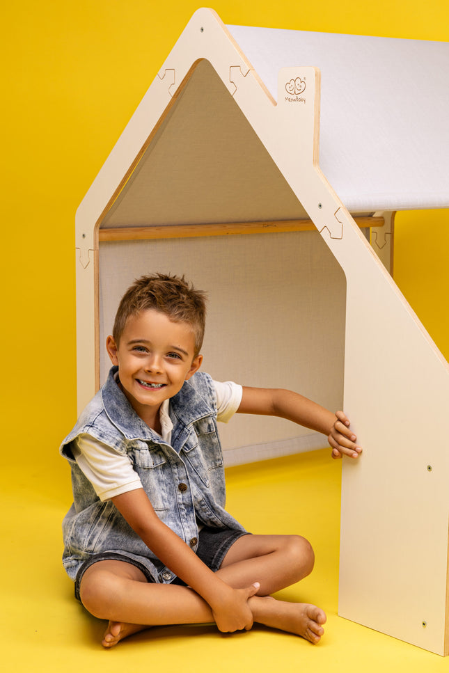 MeowBaby® Wit Houten Huisje voor Kinderen - Blauw Dak-mercibeaucoupp.eu