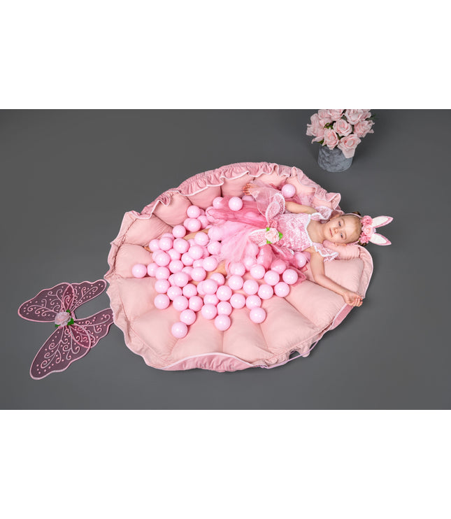 MeowBaby® Flower Play Mat with Ball Pit - Pink and White