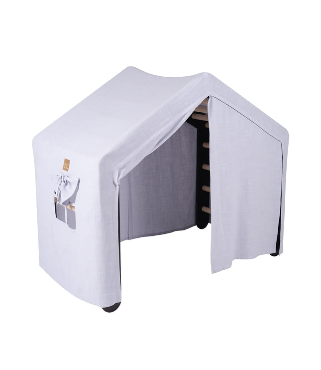 Large Natural Wood Ladder House With a Blue-Grey Cover