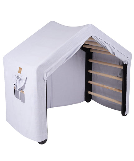 Groot zwart ladderhuis met een blauw-grijze hoes-mercibeaucoupp.eu