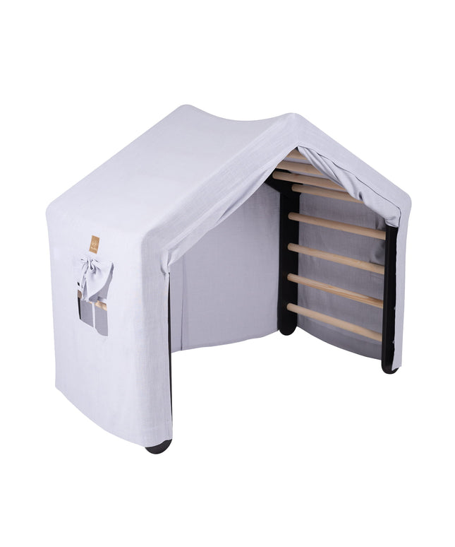 Groot zwart ladderhuis met een blauw-grijze hoes-mercibeaucoupp.eu