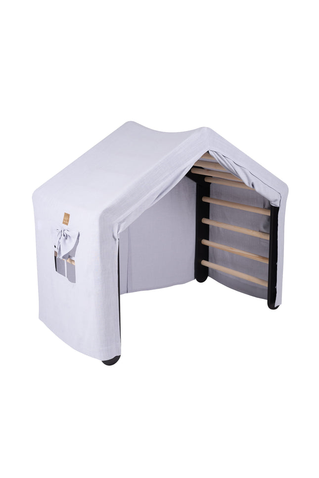 Groot zwart ladderhuis met een blauw-grijze hoes-mercibeaucoupp.eu