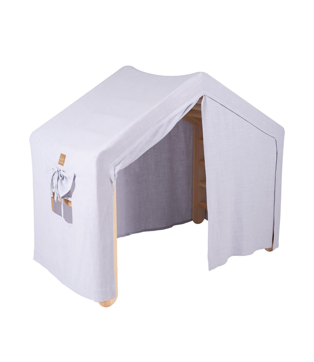 Large Natural Wood Ladder House With a Blue-Grey Cover
