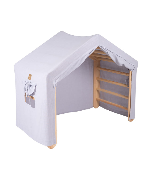Large Natural Wood Ladder House With a Blue-Grey Cover